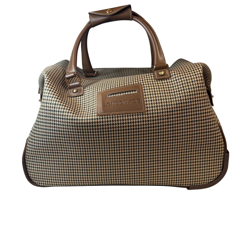 London Fog Houndstooth Rolling Club Bag Duffel Carry On Brown Tan Travel Luggage